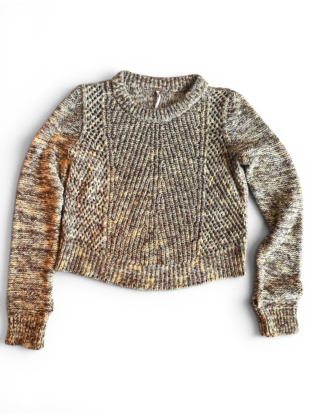 Free People Open Knit Crop Sweater Thumb Holes Boho Slouchy Pullover